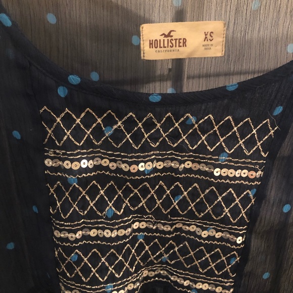 Hollister Polka Dot Blue Sheer Top w/ Sequin - Picture 2 of 2